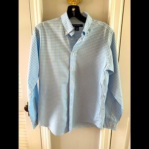 Brooks Brothers Boys no iron button down; blue/white checks. SZ L